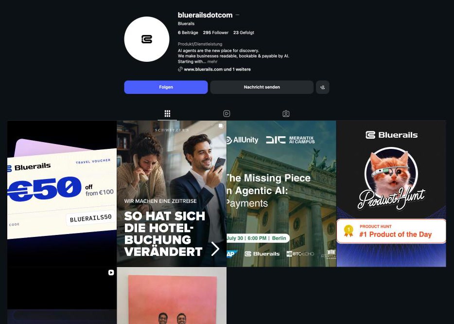 Instagram-Profil @bluerailsdotcom am 13.10.2026